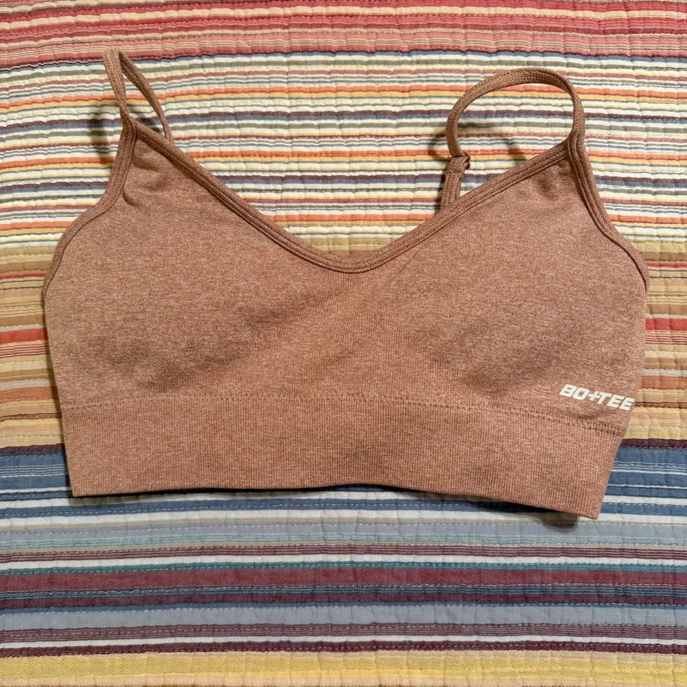 Bo+Tee‎ Womens Seamless V-Neck Sports Bra Terracotta Marled Adjustable Straps M